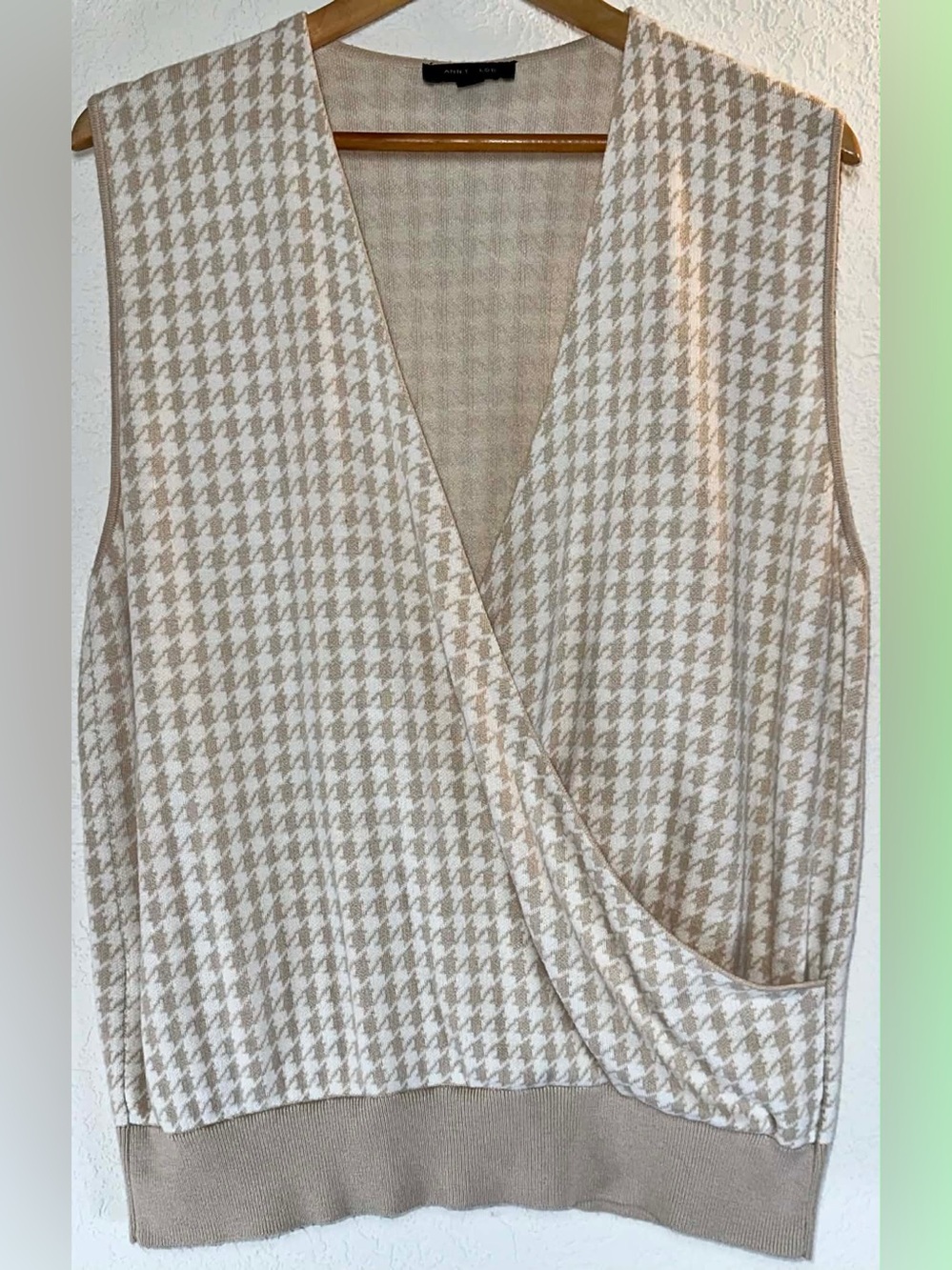 Ann Taylor Houdstooth Wrap Sweater Vest